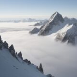 【登山】霧の中での停滞判断 | 安全に下山するための基準 をイメージした 広角の風景、山 の写真