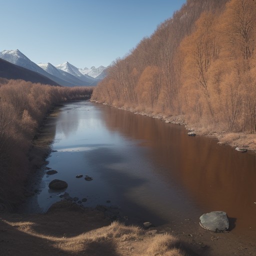 【川の濁り】水が澄むタイミング | 釣行再開の判断基準 をイメージした 広角の風景、川 の写真