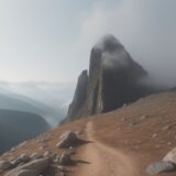 【登山】霧での停滞判断 | 安全に下山するための目安 をイメージした 広角の風景、山 の写真