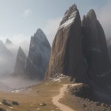 【登山】霧の中でのルート確認 | 安全な走行判断のポイント をイメージした 広角の風景、山 の写真