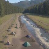 【ウェーダー】正しい畳み方の手順 | 川釣りの準備と片付け をイメージした 広角の風景、川 の写真