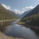 【川の水位】低下する速度 | 釣りポイントへの影響と注意点 をイメージした 広角の風景、川 の写真