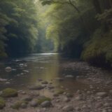【川釣り】水面下の危険物を避ける方法 | 安全な足場選びのコツ をイメージした 広角の風景、川 の写真