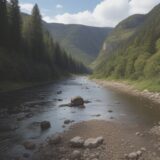【川釣り】流れに逆らって歩くリスク | 安全な移動ルートの選び方 をイメージした 広角の風景、川 の写真