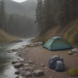 【川釣り】霧雨の中での体感温度 | 服装選びのポイント をイメージした 広角の風景、川 の写真