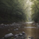 【川釣り】増水後の濁りが切れるタイミング | 狙い目の時間帯と見極め方 をイメージした 広角の風景、川 の写真