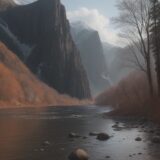 【川釣り】増水の濁りが引くタイミング | 抜け際の判断方法 をイメージした 広角の風景、川 の写真