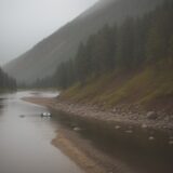 【川釣り】霧雨での視界確保 | 装備と対策法 をイメージした 広角の風景、川 の写真