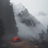 【登山】霧で視界が消えた時の判断 | 回復タイミングの見極め方 をイメージした 広角の風景、山 の写真