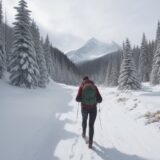 【トレイルランニング】冬の山道で気をつける点 | 気温に合わせた服装と装備 をイメージした 広角の風景、登山道、山、登山道、冬 の写真
