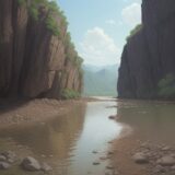 【川遊び】乾期の水位と安全確認 | 泳げない場所の見分け方 をイメージした 広角の風景、川 の写真