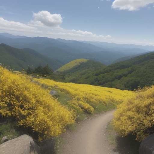 【ヤマブキショウマ】開花時期と見頃 | 山歩きで見つける黄色い花 をイメージした 広角の風景、山、ハイキング の写真