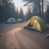 【キャンプ】焚き火の消火手順 | 安全な片付け方と確認方法 をイメージした 広角の風景 の写真