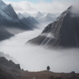 【登山】霧での停滞判断 | 安全に下山するための基準 をイメージした 広角の風景、山 の写真