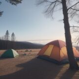 【キャンプ】焚き火の火災を防ぐ方法 | 安全な道具と地面の作り方 をイメージした 広角の風景 の写真