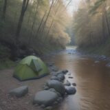 【川の増水】濁りが引くタイミング | 釣行計画の立て方 をイメージした 広角の風景、川 の写真