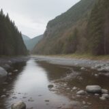 【川釣り】立ち込みでの危険予測 | 安全に歩くためのポイント をイメージした 広角の風景、川 の写真