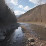 【川の増水】濁りが引くタイミング | 釣行再開の判断基準 をイメージした 広角の風景、川 の写真