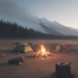 【キャンプ】煙を防ぐ薪の選び方 | 快適な焚き火にするコツ をイメージした 広角の風景 の写真