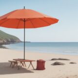 【ビーチパラソル】サビを防ぐ手入れ方法 | 海辺での保管のコツ をイメージした 広角の風景 の写真
