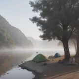 【川霧】発生予報を確認して | 朝の河原へ向かう準備 をイメージした 広角の風景、川、川 の写真