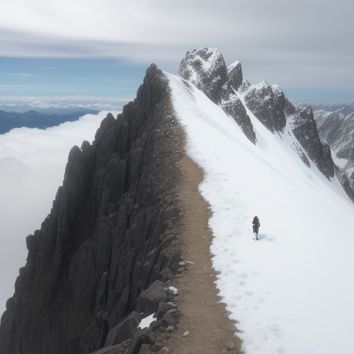 【登山】稜線を歩くルート | 足元に広がる雲の流れ をイメージした 山、稜線、登山道 の写真