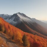 【山頂】標高3000メートルの峰から見渡す景色 | 秋の紅葉ハイキングコース をイメージした 広角の風景、山頂、秋、ハイキング の写真