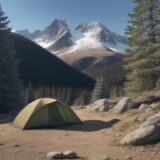 【キャンプ場】山の中で場所を探す手順 | 周辺にある避難所を確認する をイメージした 広角の風景、山 の写真