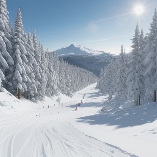 【スキー】雪山のコースを滑り降りる | ゲレンデでのルート選びと注意点 をイメージした 広角の風景 の写真