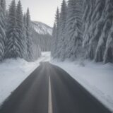 【道路安全】アイスクラクションの危険性 | 冬の山道の注意点 をイメージした 広角の風景、山、冬 の写真