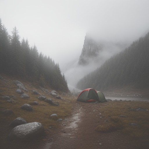 【雨の登山】山頂まで届く霧 | ぬかるむ道での歩き方と装備の選び方 をイメージした 広角の風景、ハイキング、登山道 の写真
