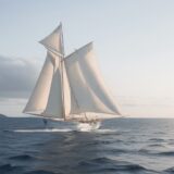 【マリンセイル】風を受けて海を渡る | 自然エネルギーで進む船旅 をイメージした 広角の風景 の写真