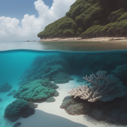 【海洋生物】沖縄の海で出会う魚とサンゴ | 生態系の仕組みを観察する をイメージした 広角の風景 の写真