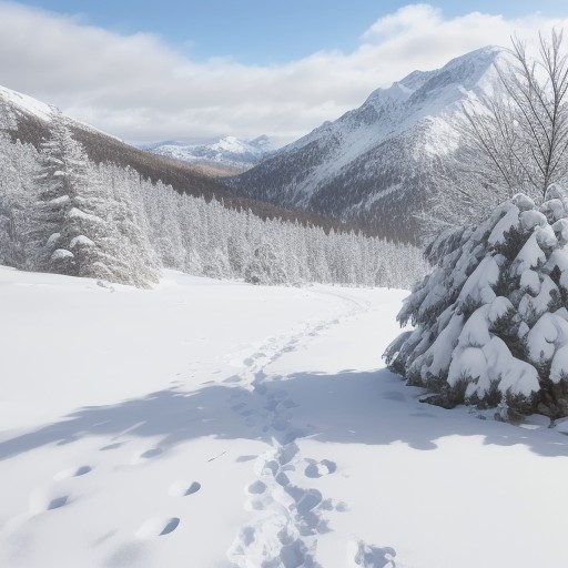 【雪山】冬の白銀の世界 | 登山道から見る景色 をイメージした 広角の風景、山、雪景色、冬、登山道、ハイキング の写真