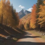 【ハイキング】紅葉の山道を歩く | 初心者向けの散策コース をイメージした 広角の風景、ハイキング、秋、山 の写真