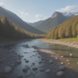 【川釣り】山奥のせせらぎ | 水辺で過ごす休日 をイメージした 広角の風景、川、山 の写真