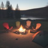 【焚き火】夜のキャンプ場で火を囲む | 薪選びと準備のコツ をイメージした 広角の風景 の写真