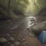 【両生類】清流に住む水生生物 | 川で見つけた生き物の記録 をイメージした 広角の風景、川 の写真