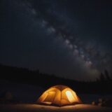 【キャンプ場】おすすめの場所 | 焚き火と星空を囲む時間 をイメージした 広角の風景 の写真