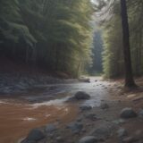 【急流安全】河川での洪水対策 | リスク回避の方法と準備 をイメージした 広角の風景、川 の写真