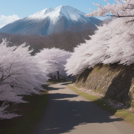 【春山】登山道を歩く | 山桜が並ぶコースの記録 をイメージした 広角の風景、登山道、ハイキング、山 の写真