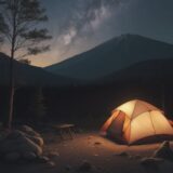 【キャンプ場】星が見える場所選び | 山梨県の自然の中で過ごす夜 をイメージした 広角の風景 の写真