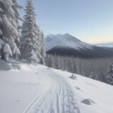 【ウィンタートレイルランニング】雪山のコース選び | 装備のポイント をイメージした 広角の風景、登山道、冬、山、雪景色 の写真