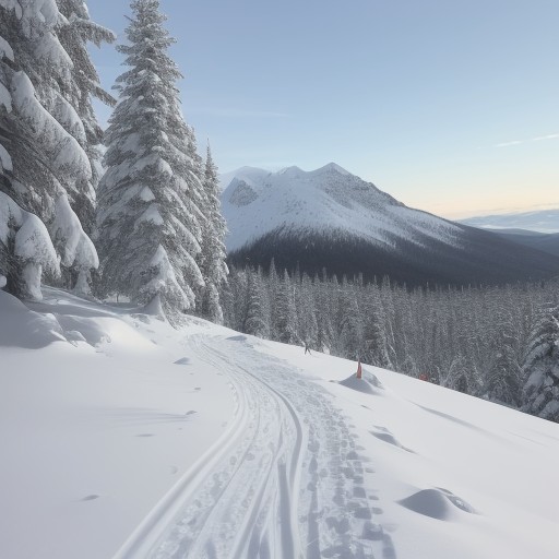 【ウィンタートレイルランニング】雪山のコース選び | 装備のポイント をイメージした 広角の風景、登山道、冬、山、雪景色 の写真