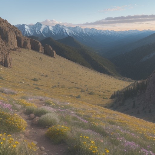 【春山ハイキング】山道に咲く花 | 登山ルートの歩き方 をイメージした 広角の風景、山、ハイキング、春、登山道 の写真