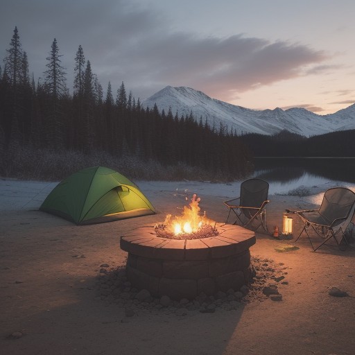【キャンプ用品】夜に使う焚き火台 | おすすめの道具と選び方 をイメージした 広角の風景 の写真