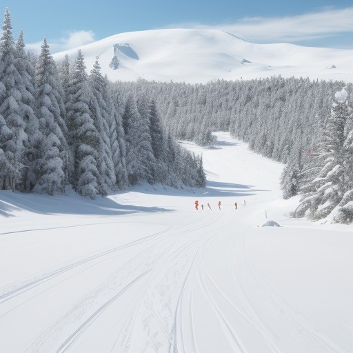 【スキー】雪山のコース選び | 初心者が歩くルート をイメージした 広角の風景 の写真