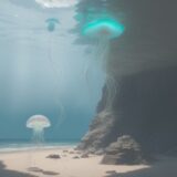 【クラゲ】透明な体の不思議 | 海辺で出会う生き物の観察記録 をイメージした 広角の風景 の写真
