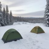 【焚き火】冬のキャンプで囲む火 | 体を温める時間 をイメージした 広角の風景、冬 の写真
