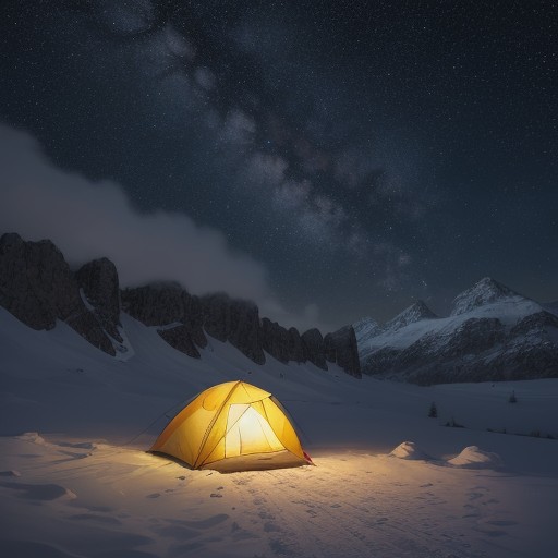 【山用テント】標高の高いキャンプ場 | 星空の下で過ごす夜 をイメージした 広角の風景、山 の写真